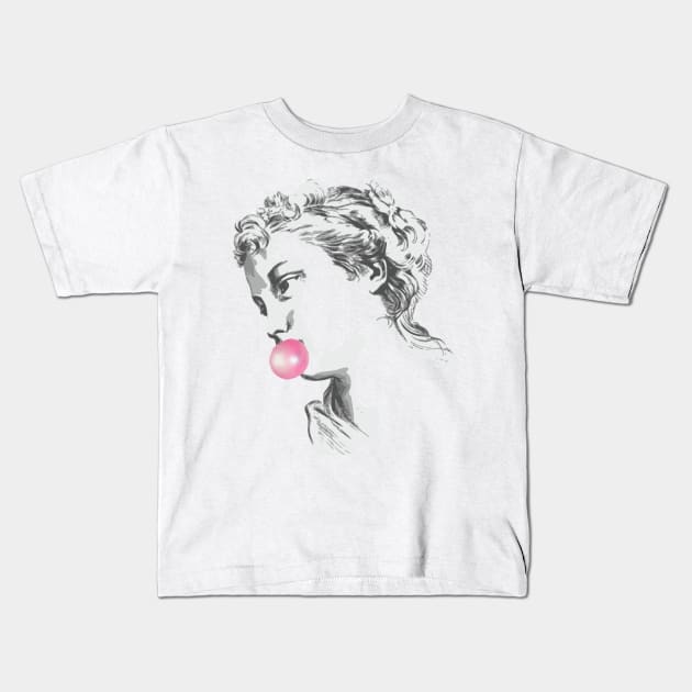 Vintage Ancient Goddess Sculpture with Chewing Gum Kids T-Shirt by XOZ